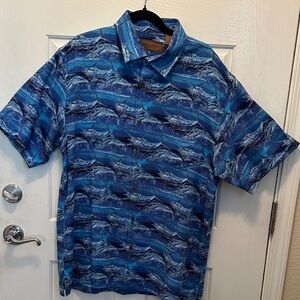 Men's Blue Marlin Pattern Short-Sleeve Button-Down Shirt Size XL